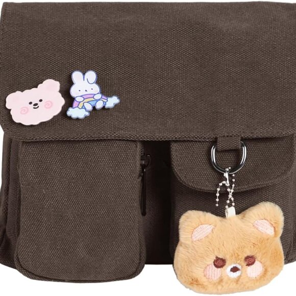 Kawaii Crossbody Bag - Cute Canvas Purse with Accessories & Adjustable Strap - Picture 1 of 7
